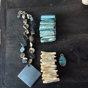 Blue and Cream Shell Necklace and Bracelet Set
